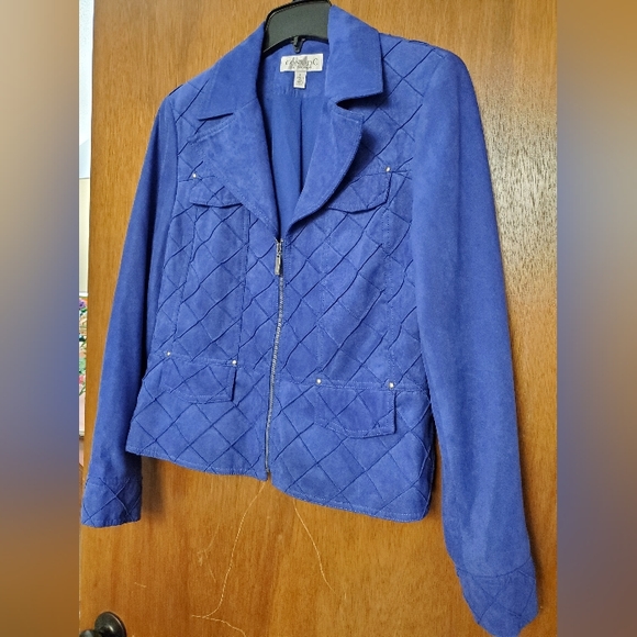 Vibrant Cobalt Blue Faux Suede zip up jacket - Picture 8 of 12